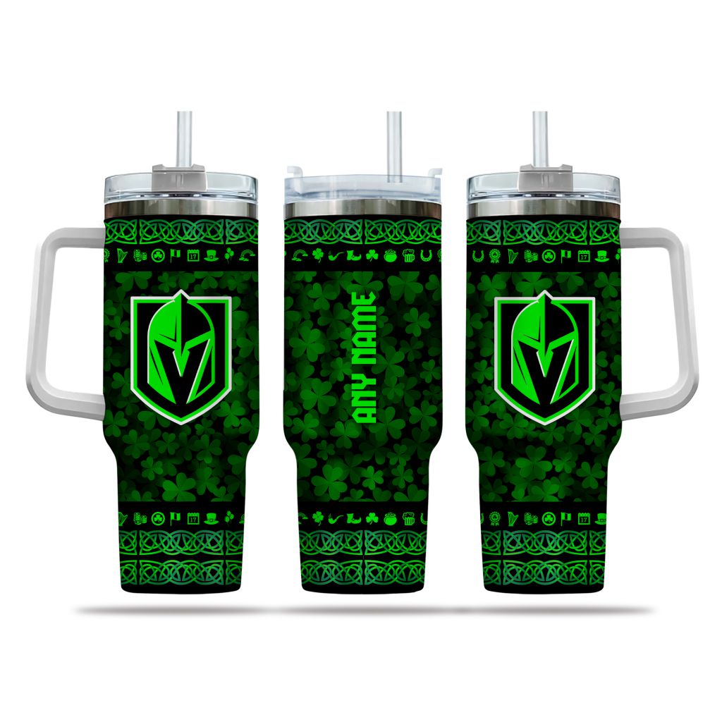 NHL Vegas Golden Knights Happy St. Patrick's Day Custom Stanley Quencher 40oz Stainless Steel Tumbler With Handle