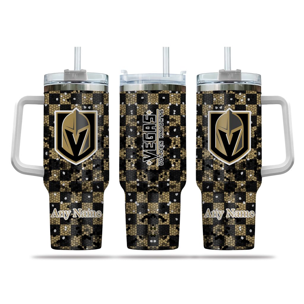 NHL Vegas Golden Knights Stained Glass Effect Custom Stanley Quencher 40oz Stainless Steel Tumbler With Handle