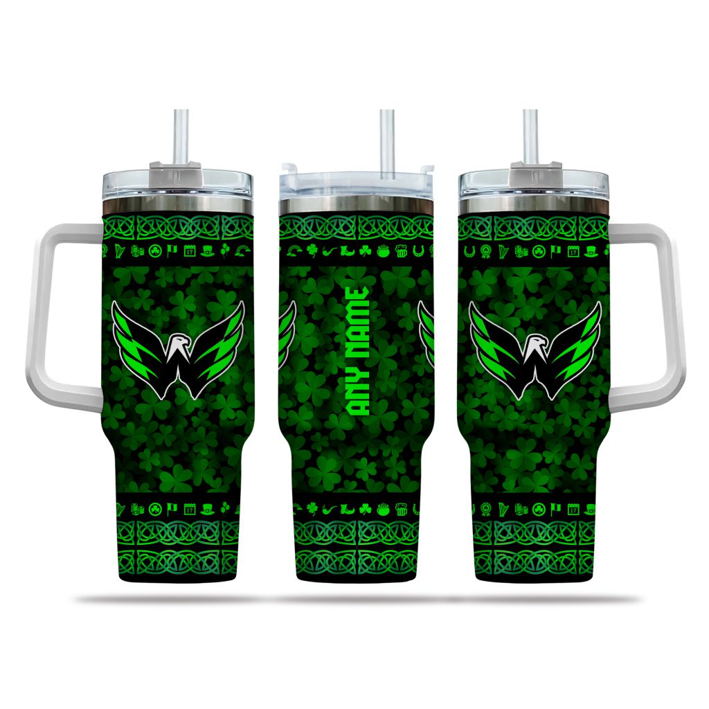 NHL Washington Capitals Happy St. Patrick's Day Custom Stanley Quencher 40oz Stainless Steel Tumbler With Handle