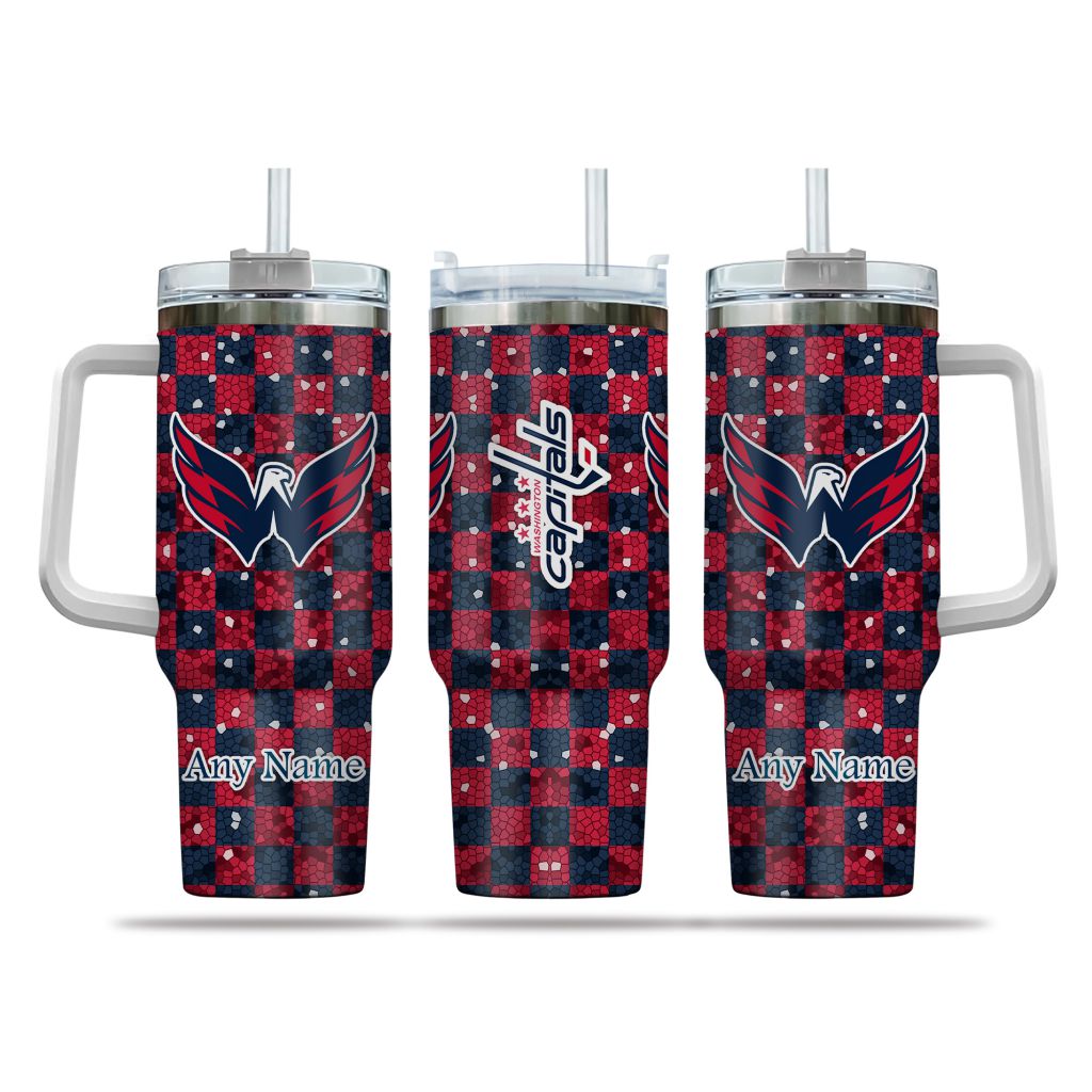 NHL Washington Capitals Stained Glass Effect Custom Stanley Quencher 40oz Stainless Steel Tumbler With Handle