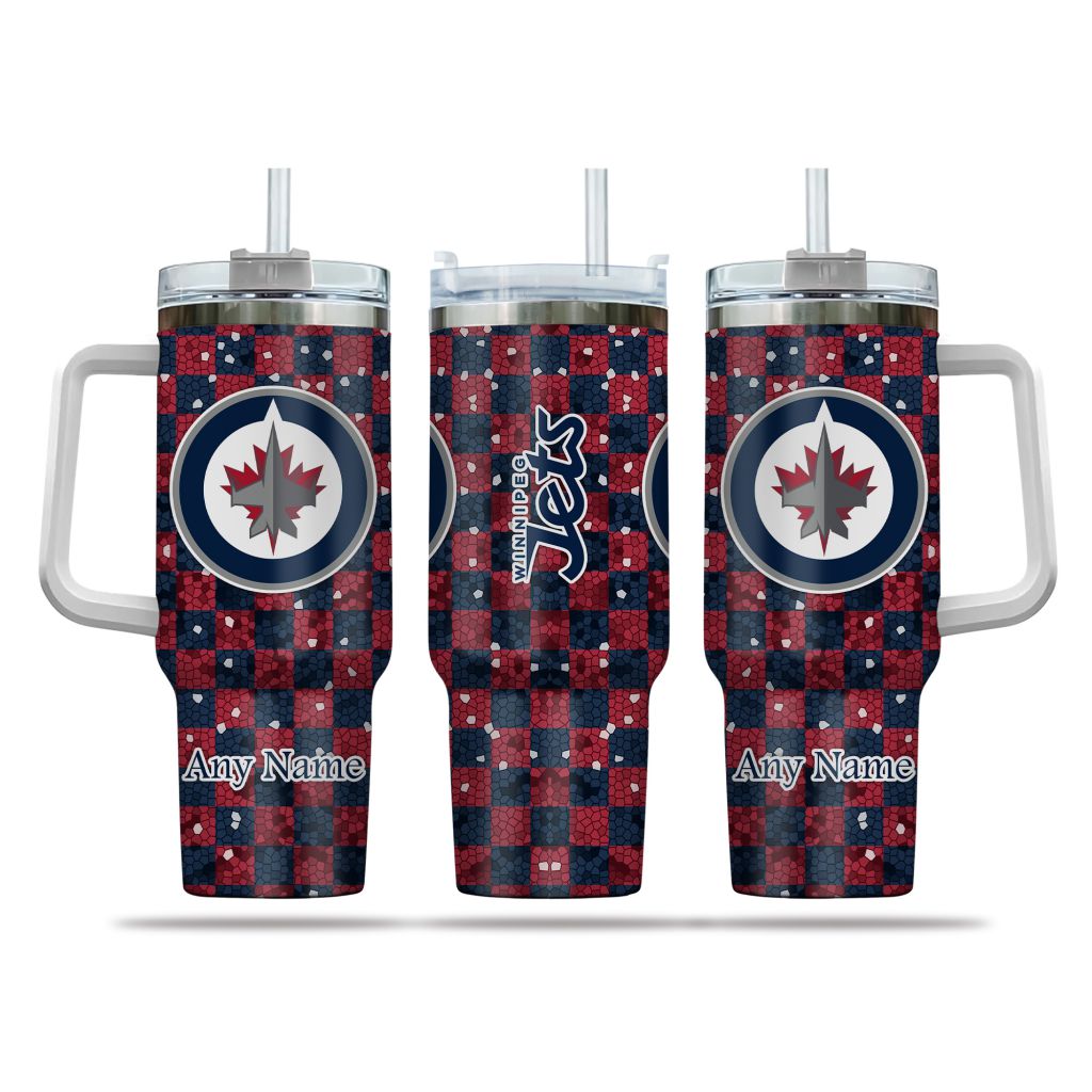 NHL Winnipeg Jets Stained Glass Effect Custom Stanley Quencher 40oz Stainless Steel Tumbler With Handle