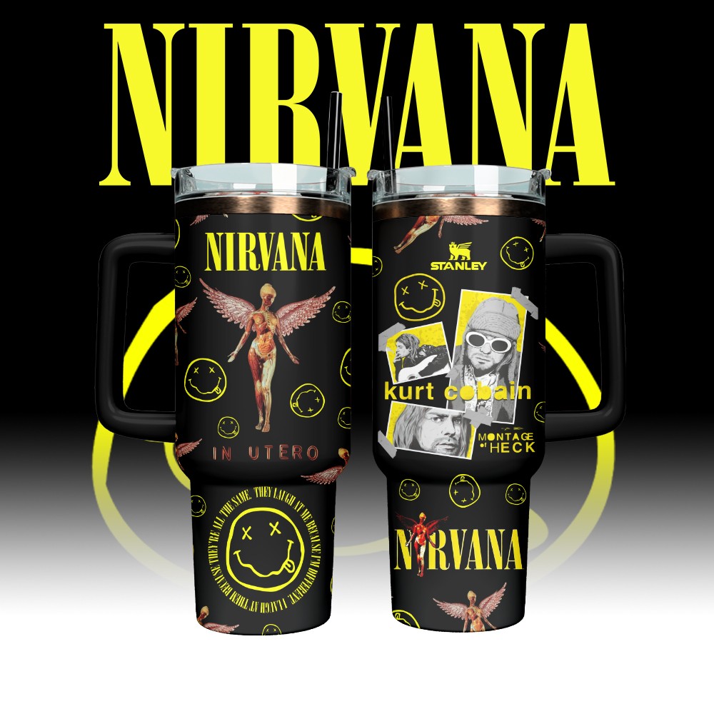 Nirvana Band Custom Stanley Quencher 40oz Stainless Steel Tumbler With Handle
