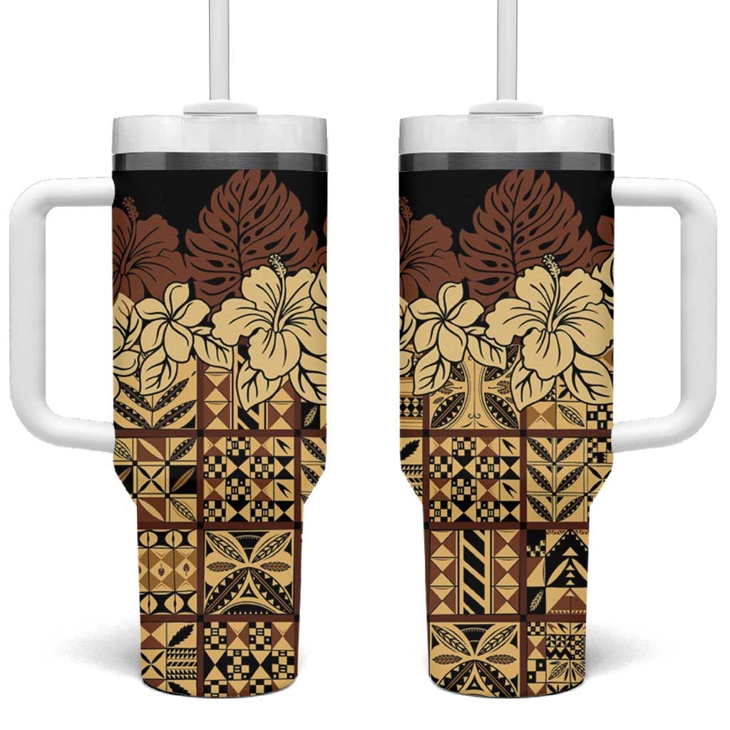 Niue Hiapo Motif Tapa Classic Black Custom Stanley Quencher 40oz Stainless Steel Tumbler With Handle