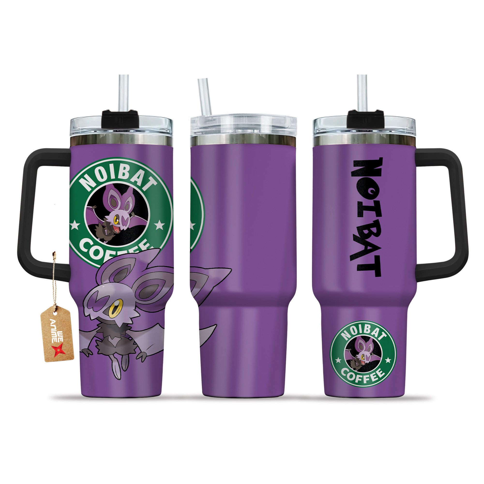 Noibat Coffee Pokemon Anime Custom Stanley Quencher 40oz Stainless Steel Tumbler With Handle