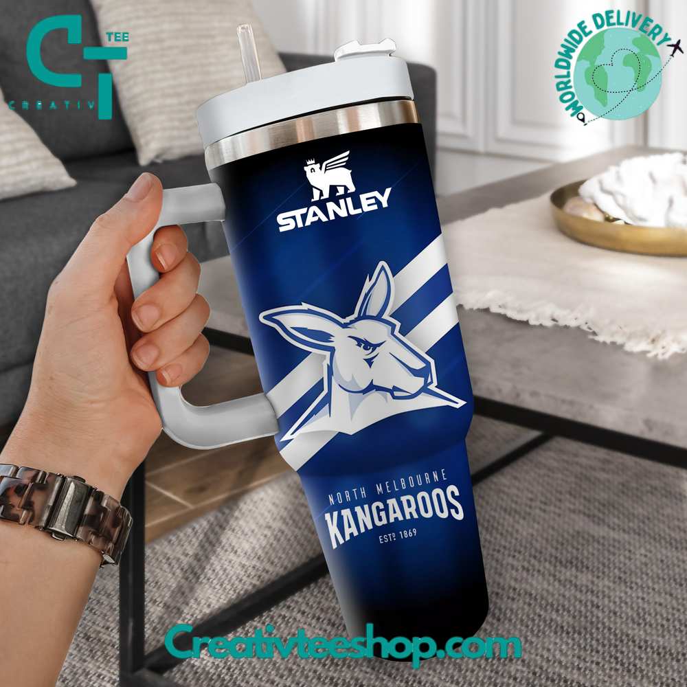 North Melbourne Kangaroos AFL Custom Stanley Quencher 40oz Stainless Steel Tumbler With Handle