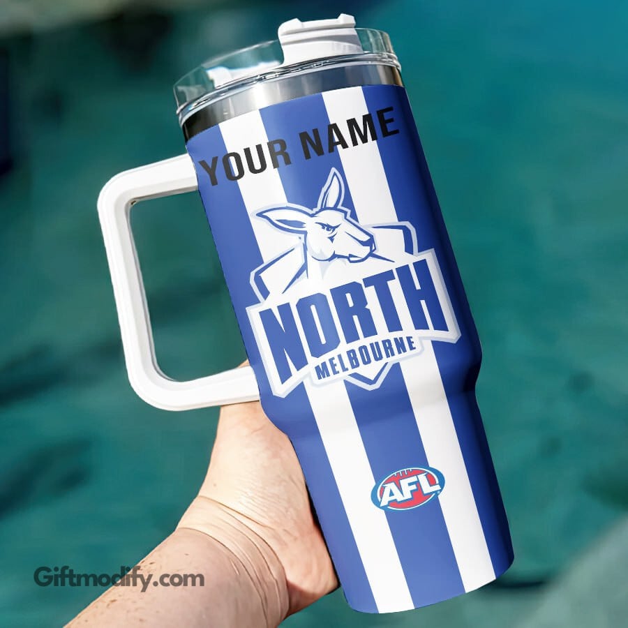 North Melbourne Kangaroos AFL Custom Stanley Quencher 40oz Stainless Steel Tumbler With Handle