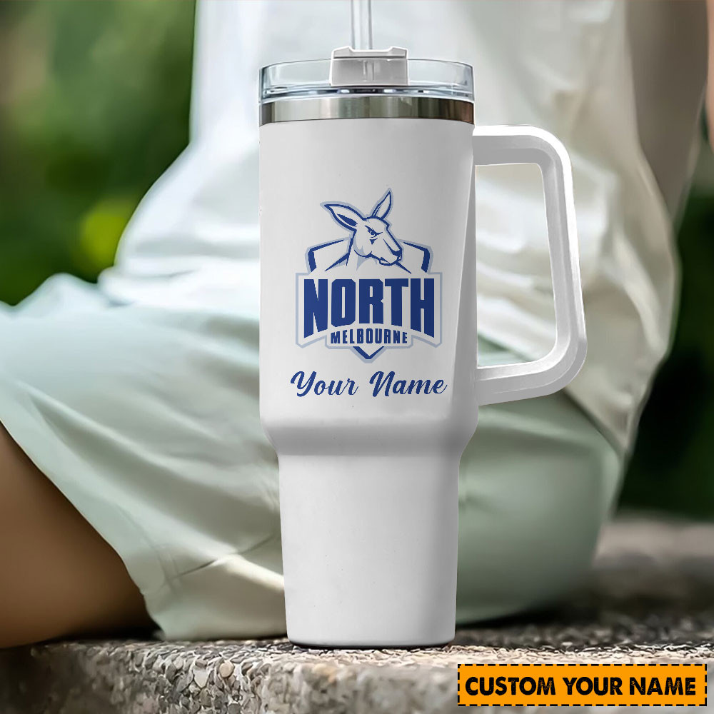 North Melbourne Kangaroos AFL Custom Stanley Quencher 40oz Stainless Steel Tumbler With Handle