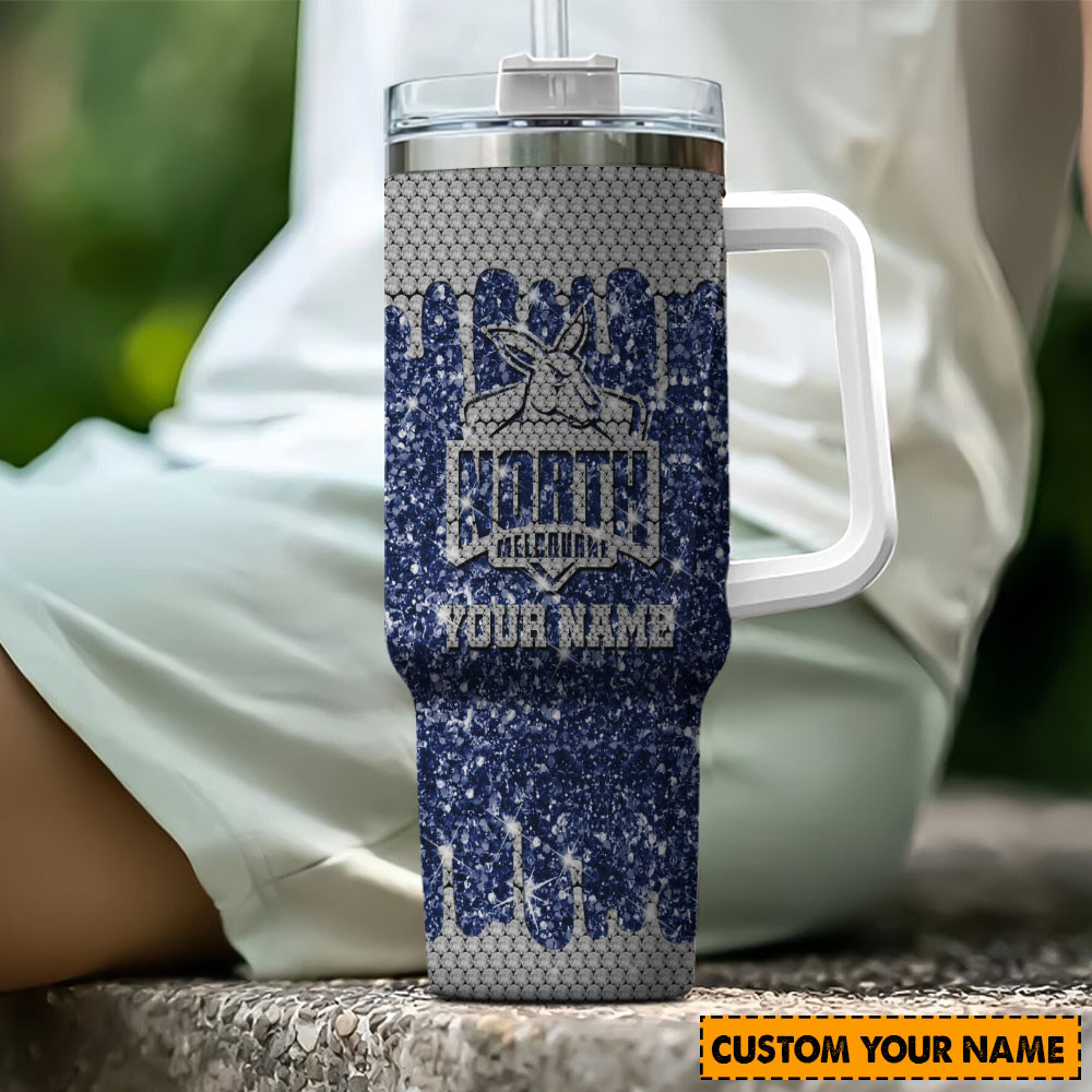 North Melbourne Kangaroos AFL Glitter Custom Stanley Quencher 40oz Stainless Steel Tumbler With Handle