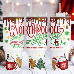 North Pole Hot Chocolate Christmas Custom Stanley Quencher 40oz Stainless Steel Tumbler With Handle