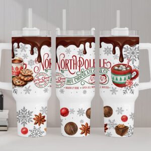 North Pole Hot Chocolate Christmas Custom Stanley Quencher 40oz Stainless Steel Tumbler With Handle