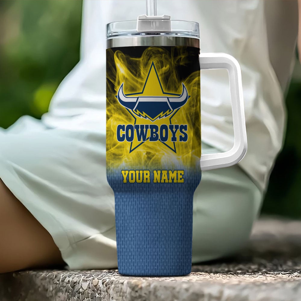 North Queensland Cowboys NRL Flame Effect Custom Stanley Quencher 40oz Stainless Steel Tumbler With Handle