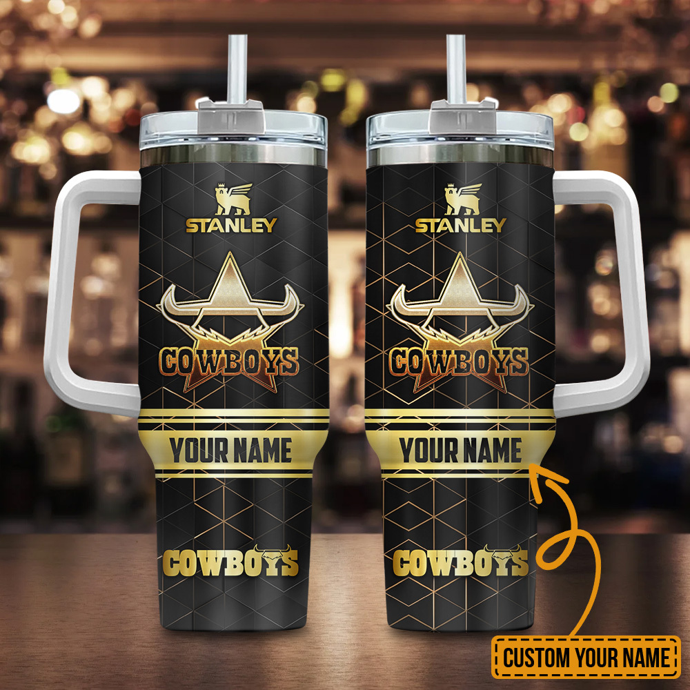 North Queensland Cowboys NRL Golden Logo Custom Stanley Quencher 40oz Stainless Steel Tumbler With Handle
