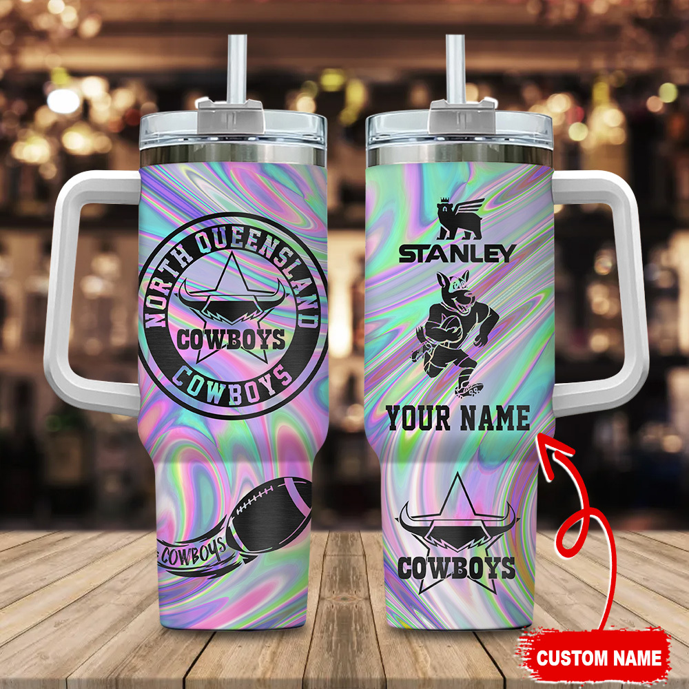 North Queensland Cowboys NRL Hologram Effect Custom Stanley Quencher 40oz Stainless Steel Tumbler With Handle
