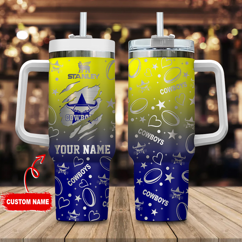 North Queensland Cowboys NRL Silver Logo Custom Stanley Quencher 40oz Stainless Steel Tumbler With Handle