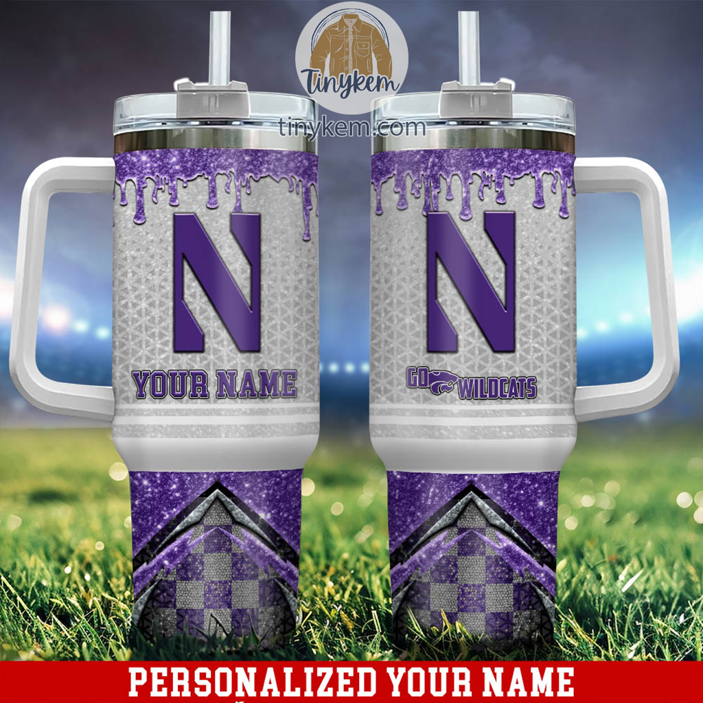 Northwestern Wildcats Glitter NCAA Custom Stanley Quencher 40oz Stainless Steel Tumbler With Handle