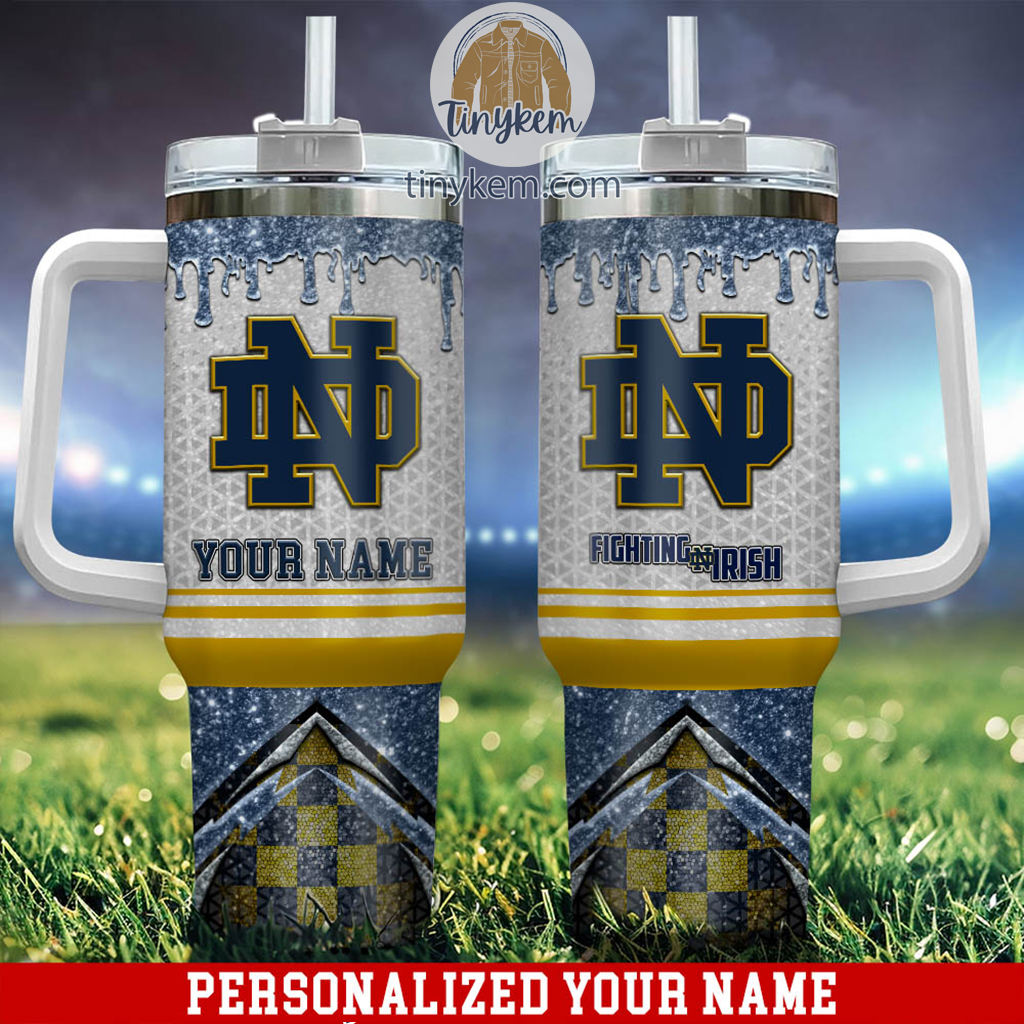 Notre Dame Fighting Irish Glitter NCAA Custom Stanley Quencher 40oz Stainless Steel Tumbler With Handle