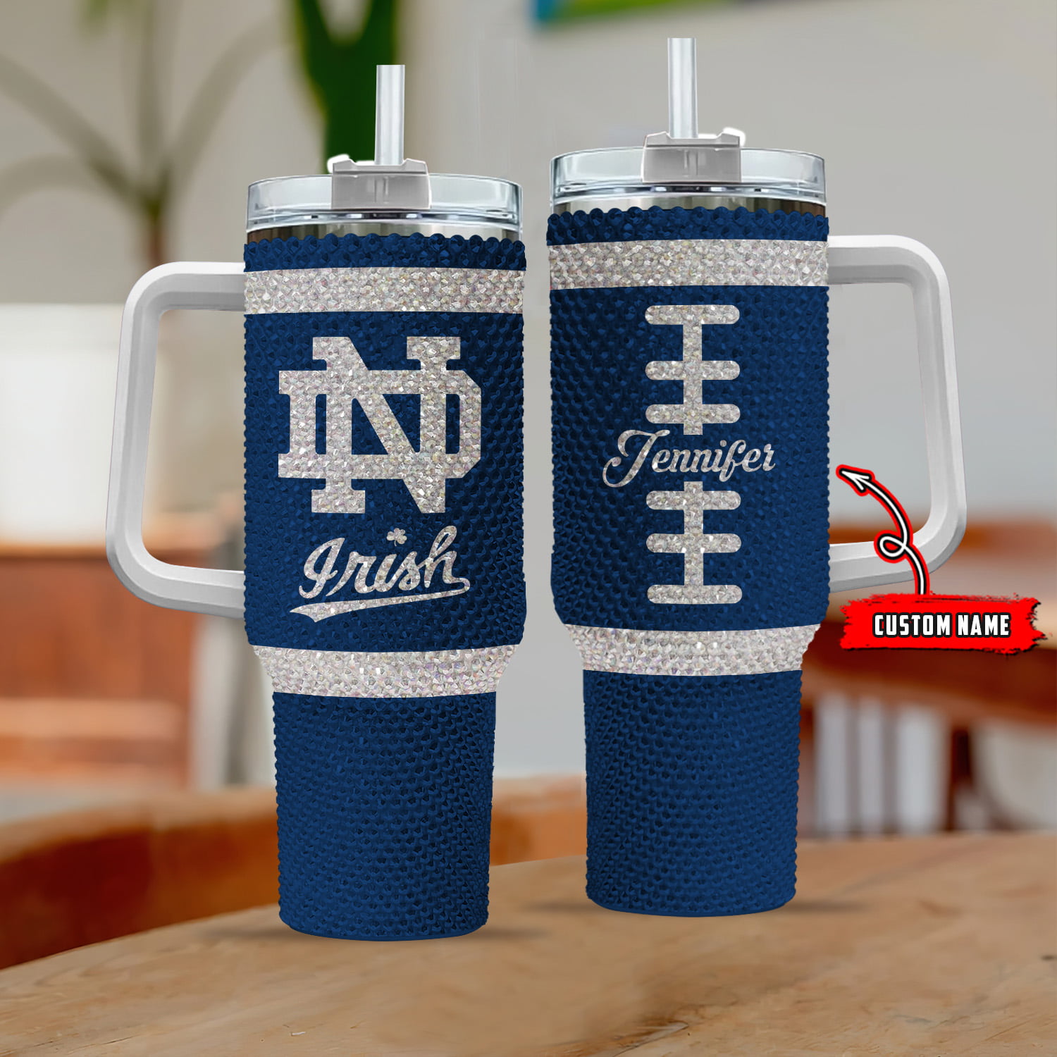 Notre Dame Fighting Irish NCAA Custom Stanley Quencher 40oz Stainless Steel Tumbler With Handle