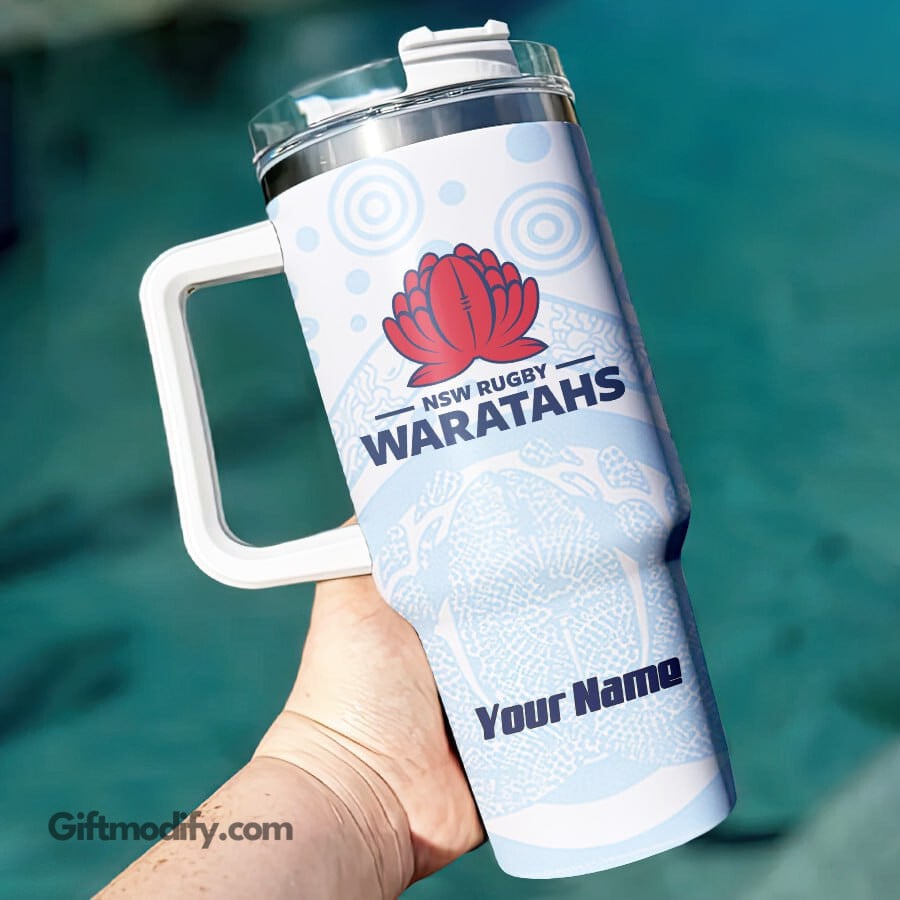 NSW Waratahs Super Rugby Custom Stanley Quencher 40oz Stainless Steel Tumbler With Handle