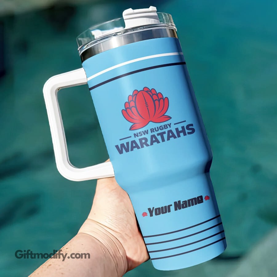 NSW Waratahs Super Rugby Custom Stanley Quencher 40oz Stainless Steel Tumbler With Handle