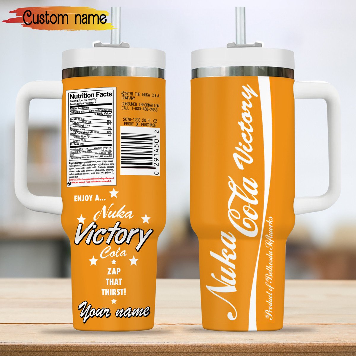 Nuka-Cola Quantum Drinks Custom Stanley Quencher 40oz Stainless Steel Tumbler With Handle
