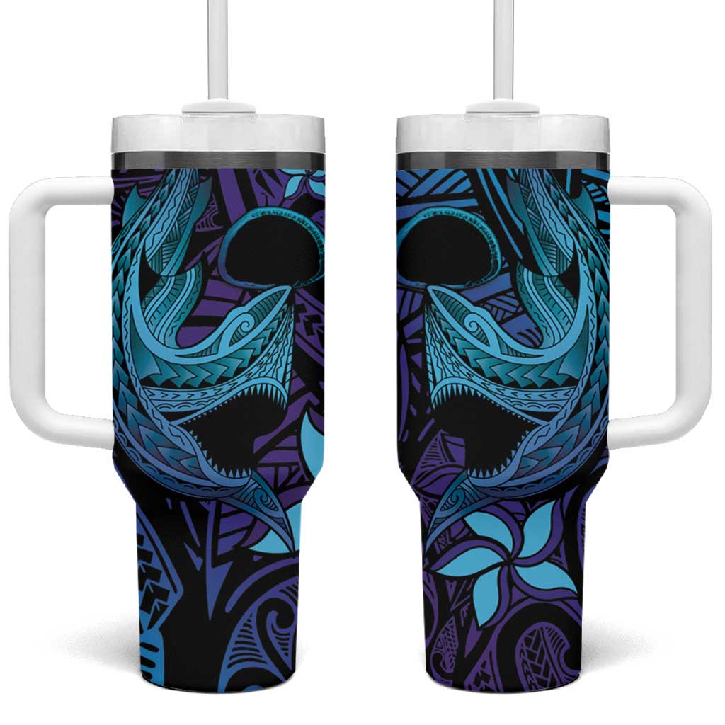 Nukuoro Atoll Polynesian Shark Tattoo Purple Gradient Custom Stanley Quencher 40oz Stainless Steel Tumbler With Handle