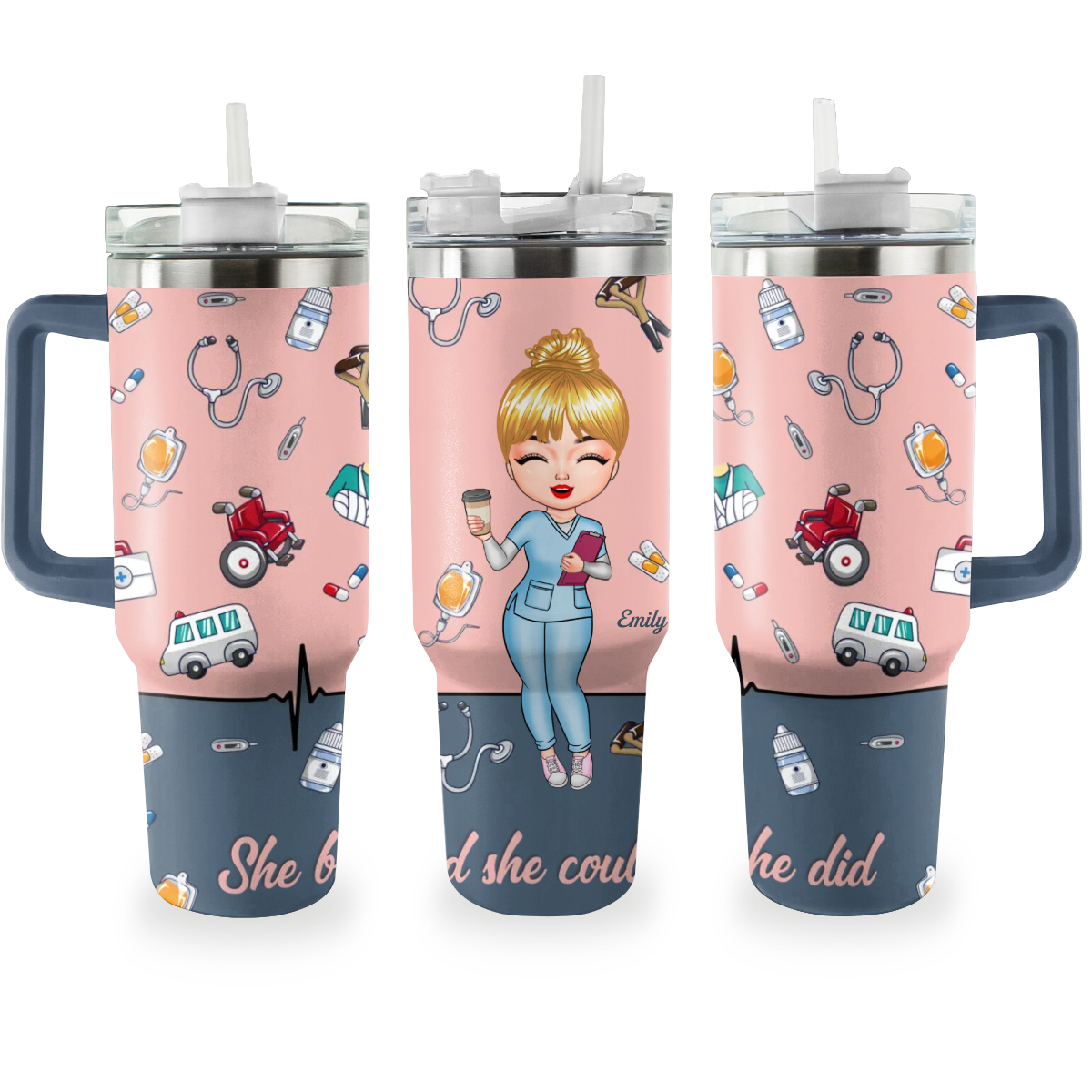 Nurse Custom Stanley Quencher 40oz Stainless Steel Tumbler With Handle