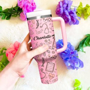 Nurse Life Custom Stanley Quencher 40oz Stainless Steel Tumbler With Handle