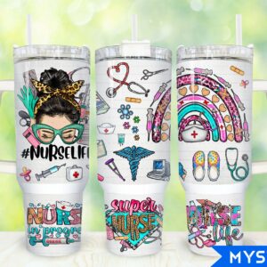 Nurse Life Custom Stanley Quencher 40oz Stainless Steel Tumbler With Handle