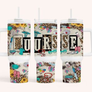 Nurse Life Leopard Print Custom Stanley Quencher 40oz Stainless Steel Tumbler With Handle