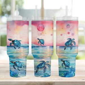Ocean Sea Turtles Custom Stanley Quencher 40oz Stainless Steel Tumbler With Handle