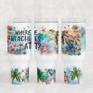 Ocean Sea Turtles Summer Vibes Custom Stanley Quencher 40oz Stainless Steel Tumbler With Handle