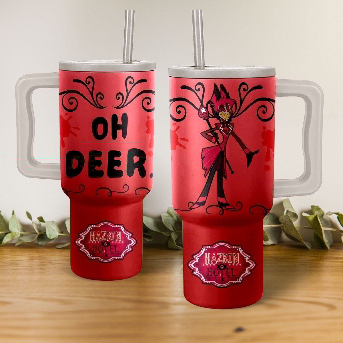 Oh Deer Hazbin Hotel Movies Custom Stanley Quencher 40oz Stainless Steel Tumbler With Handle