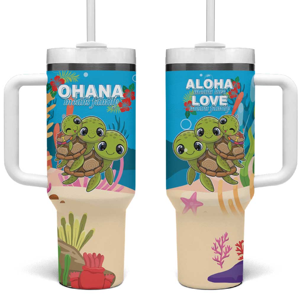 Ohana Hawaii Kawaii Family Turtle Custom Stanley Quencher 40oz Stainless Steel Tumbler With Handle