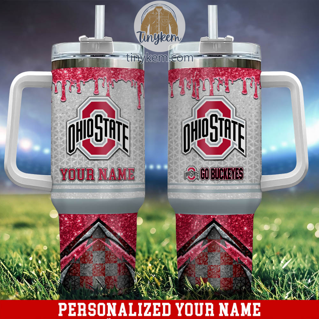 Ohio State Buckeyes Glitter NCAA Custom Stanley Quencher 40oz Stainless Steel Tumbler With Handle