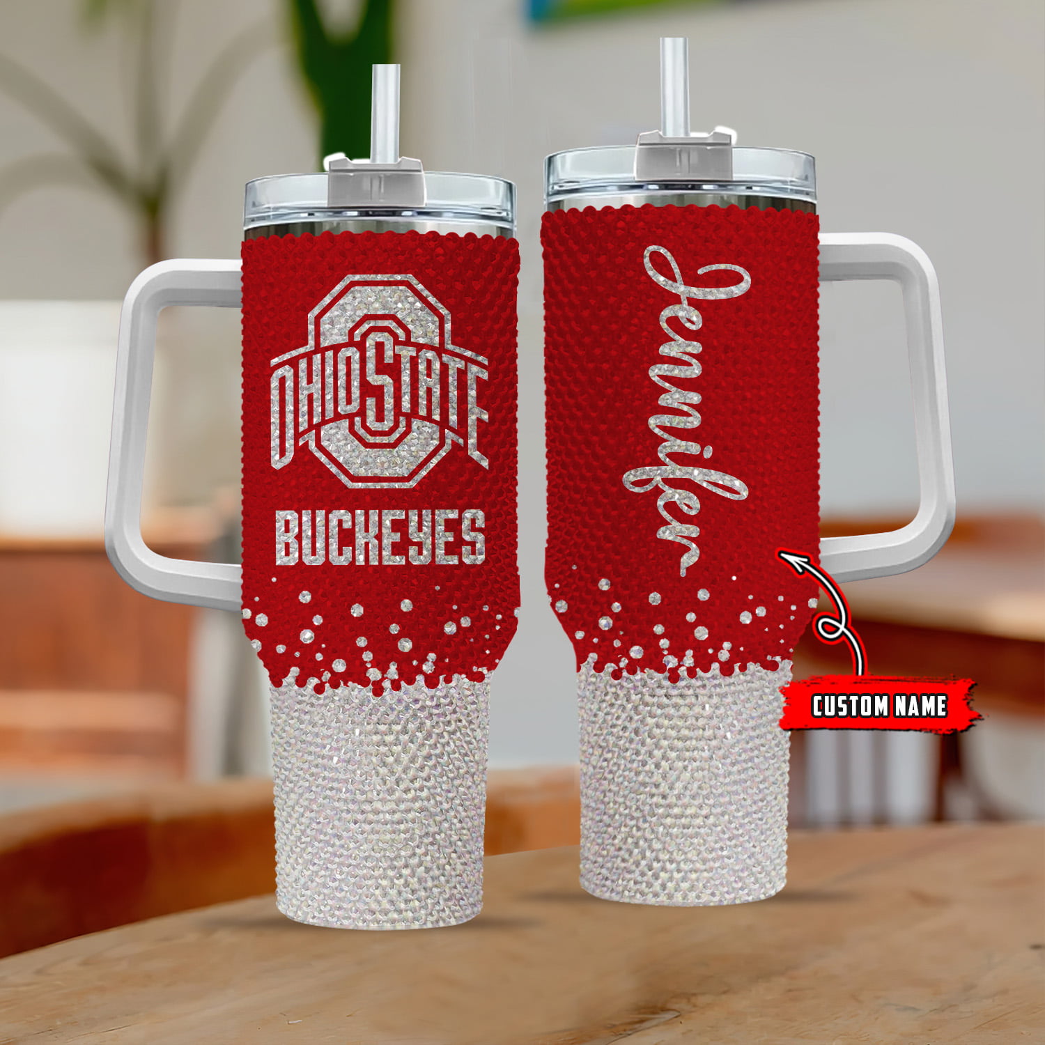 Ohio State Buckeyes NCAA Custom Stanley Quencher 40oz Stainless Steel Tumbler With Handle