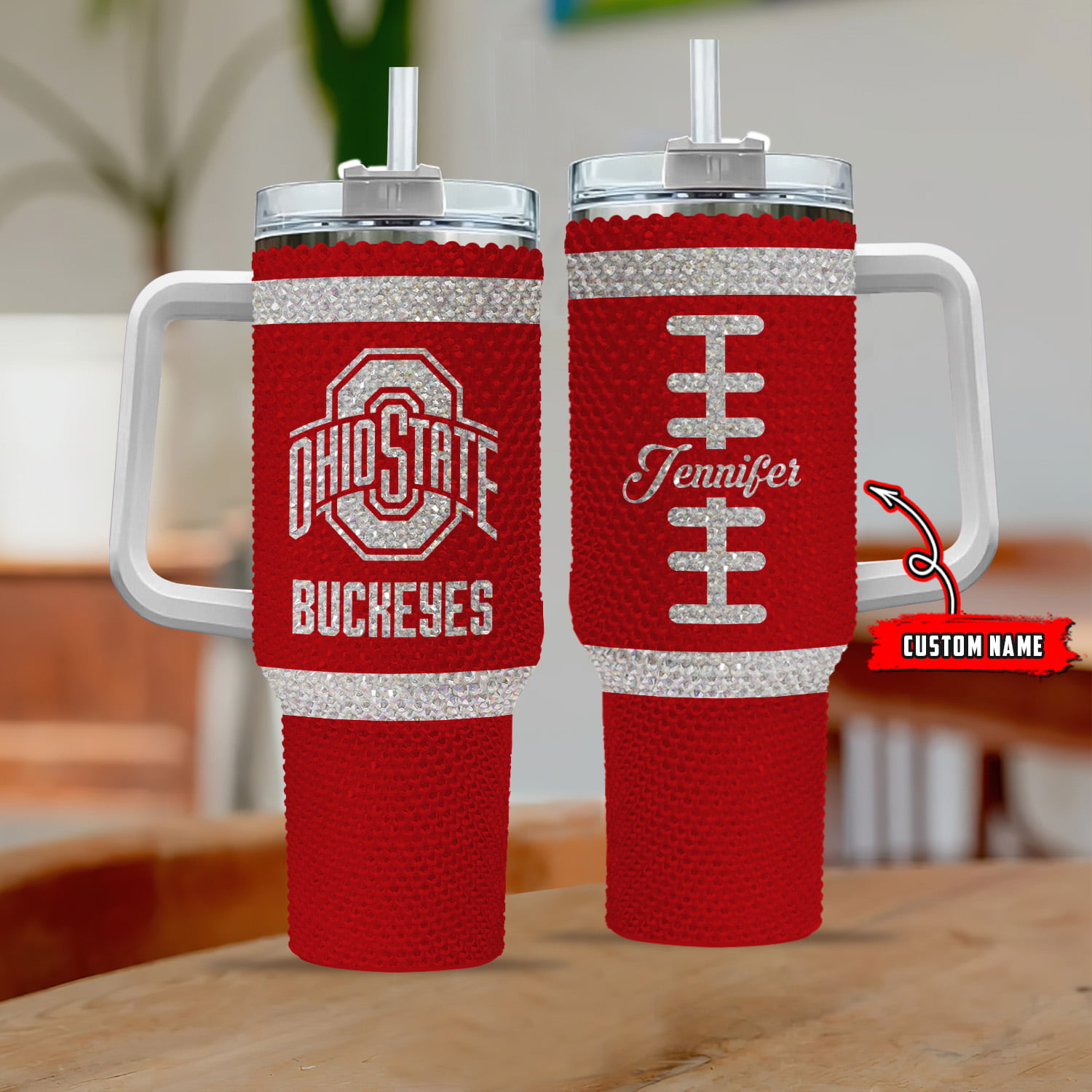 Ohio State Buckeyes NCAA Custom Stanley Quencher 40oz Stainless Steel Tumbler With Handle