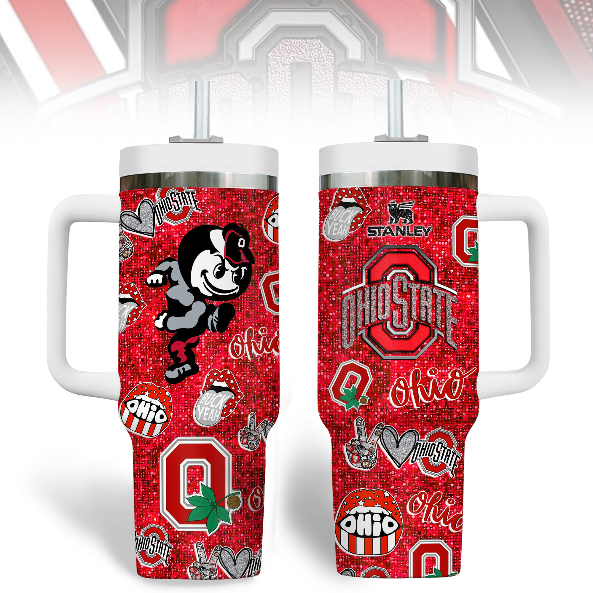 Ohio State Buckeyes NCAA Sports Custom Stanley Quencher 40oz Stainless Steel Tumbler With Handle