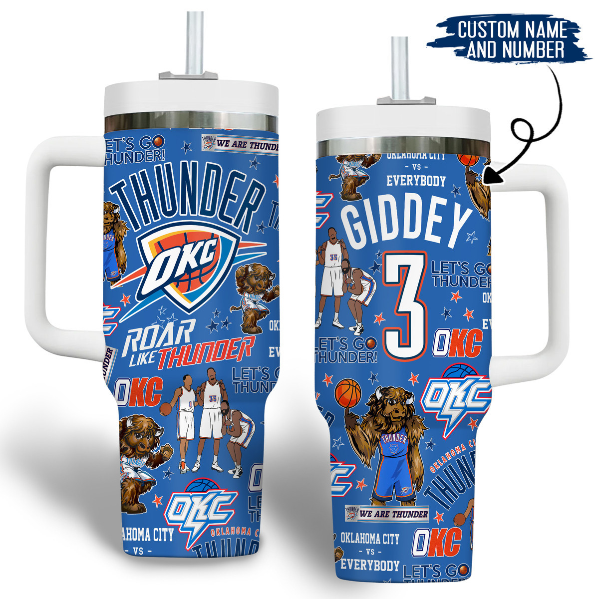 Oklahoma City Thunder NBA Custom Stanley Quencher 40oz Stainless Steel Tumbler With Handle