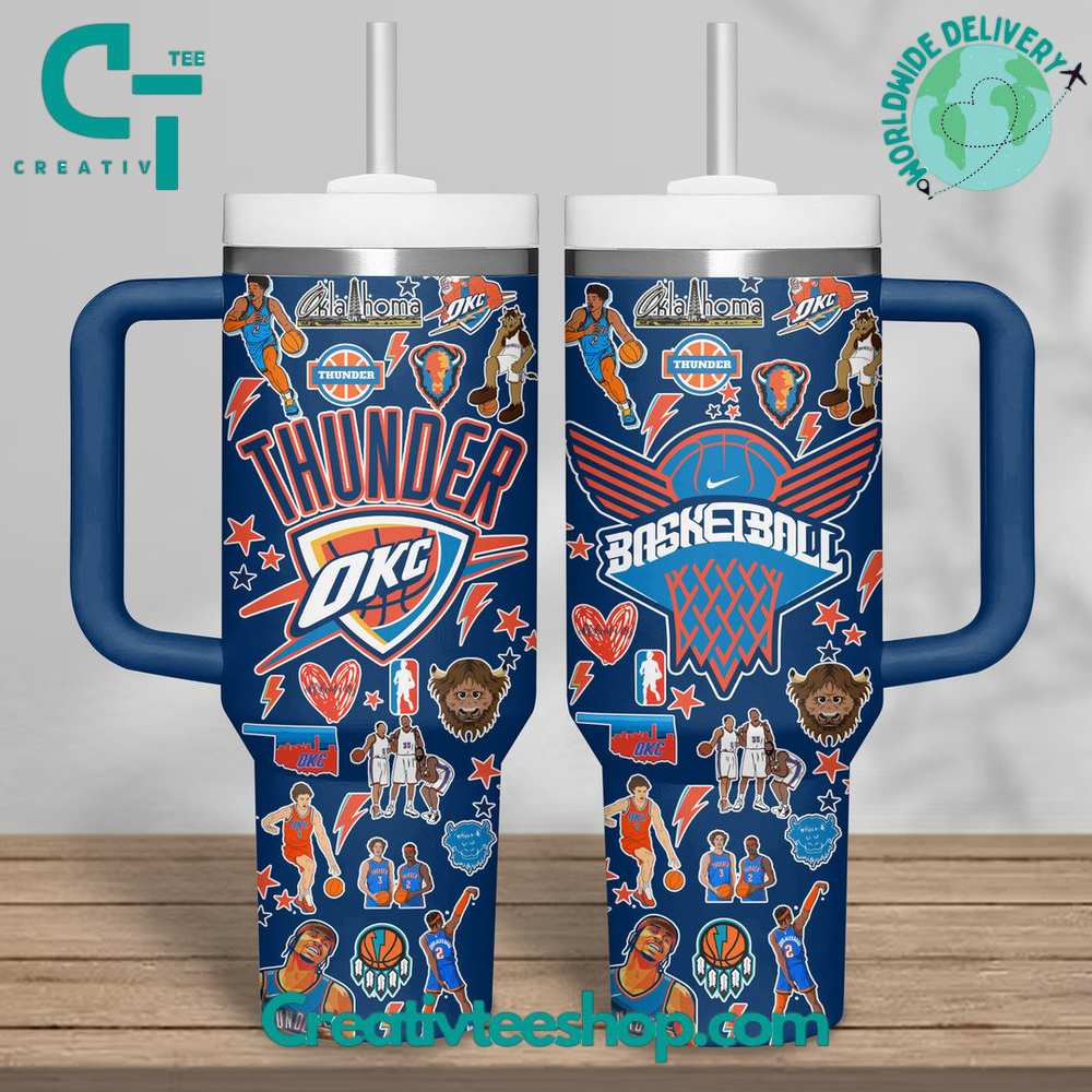 Oklahoma City Thunder NBA Custom Stanley Quencher 40oz Stainless Steel Tumbler With Handle