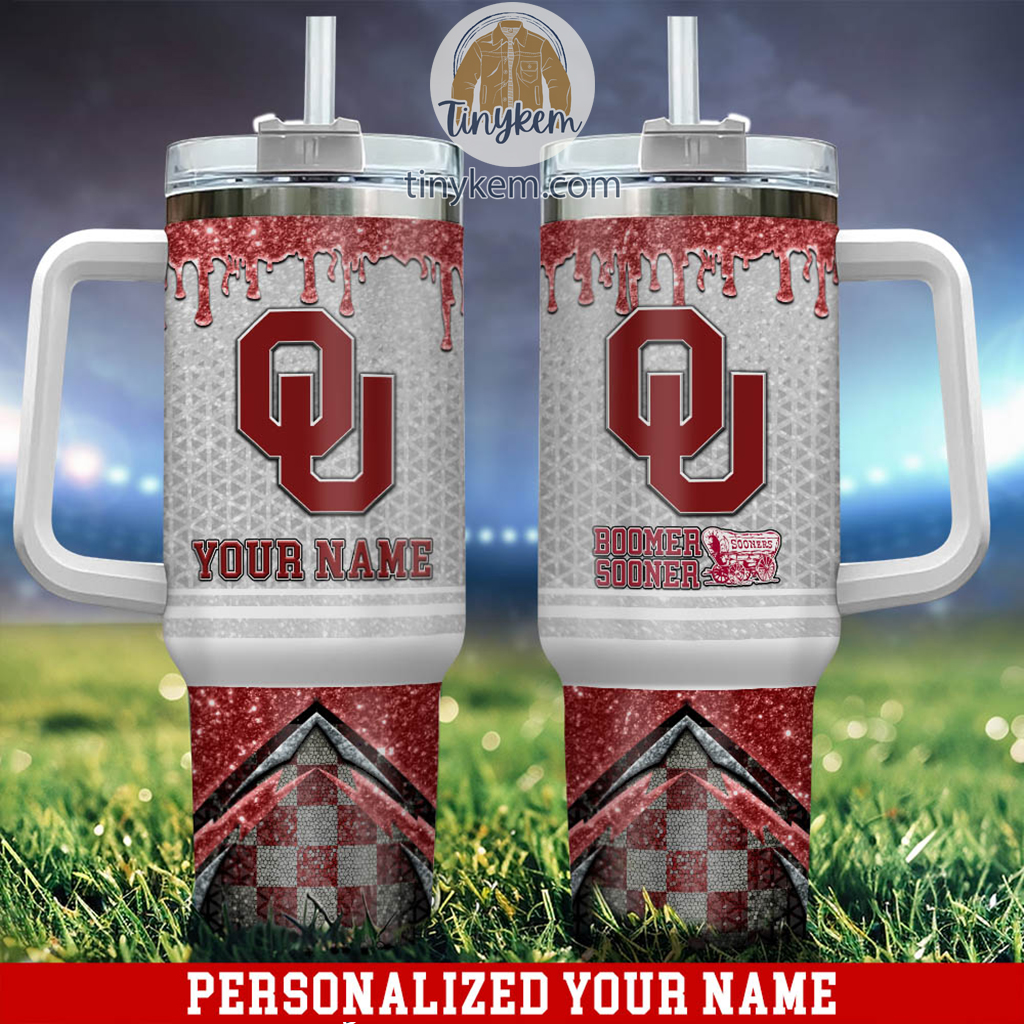 Oklahoma Sooners Glitter NCAA Custom Stanley Quencher 40oz Stainless Steel Tumbler With Handle