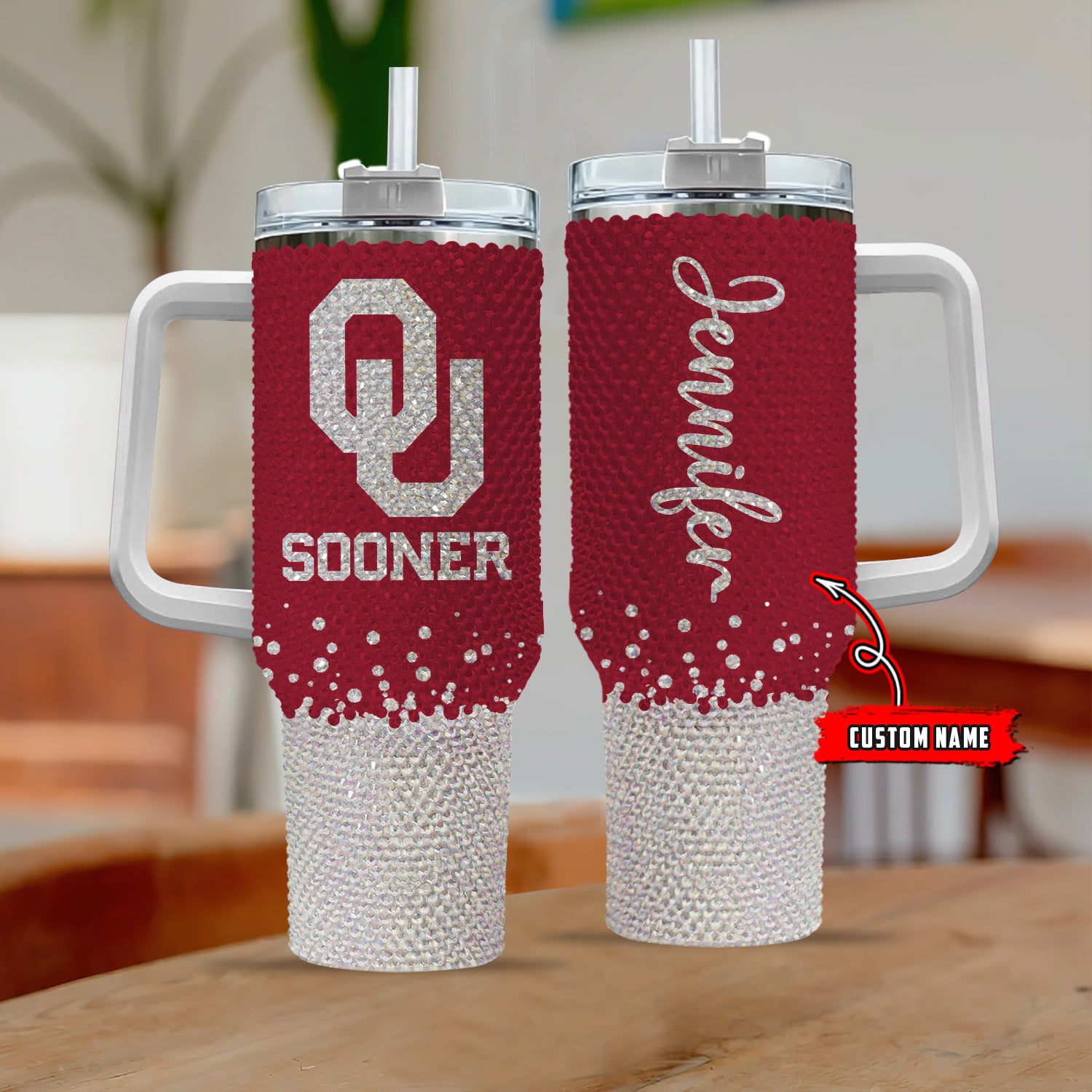 Oklahoma Sooners NCAA Custom Stanley Quencher 40oz Stainless Steel Tumbler With Handle
