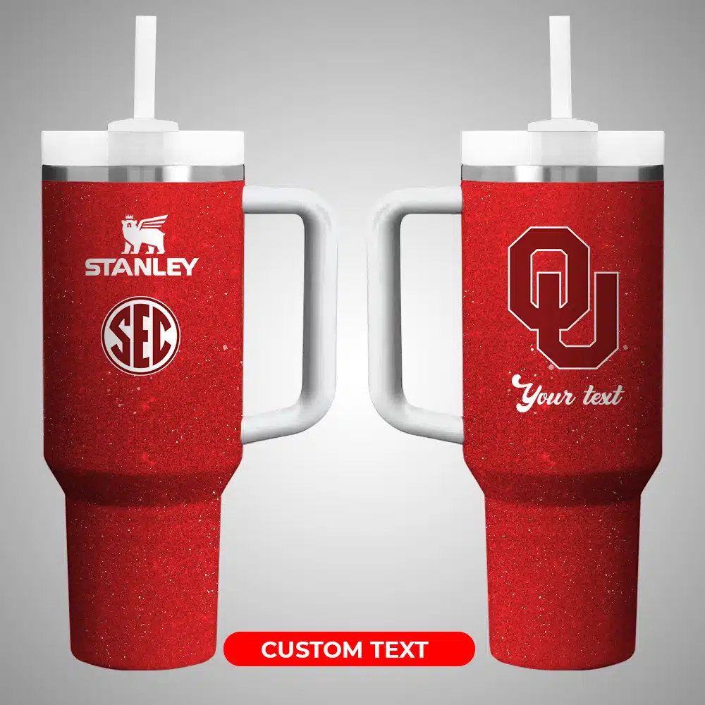 Oklahoma SoonersÂ NCAA Custom Stanley Quencher 40oz Stainless Steel Tumbler With Handle