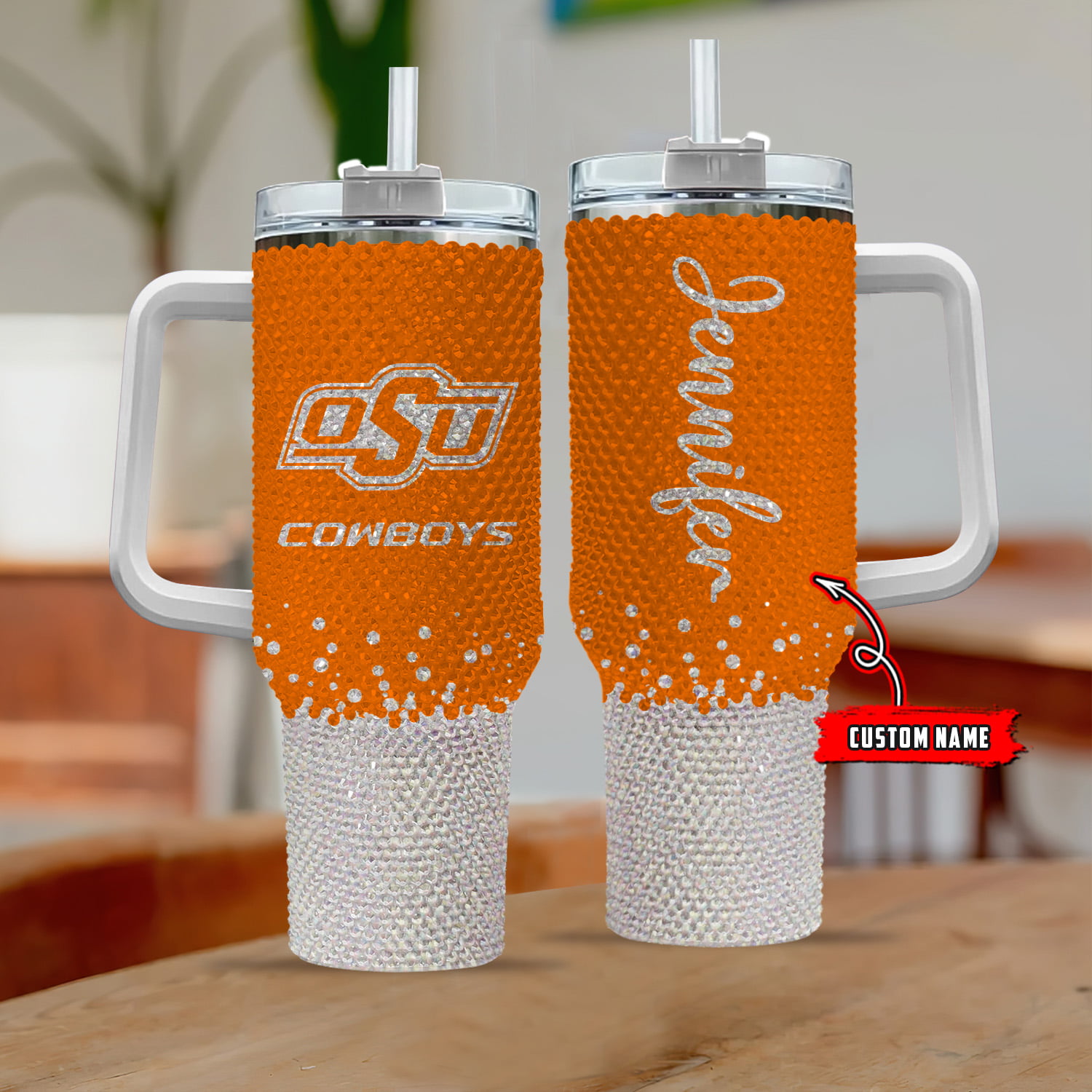 Oklahoma State Cowboys NCAA Custom Stanley Quencher 40oz Stainless Steel Tumbler With Handle