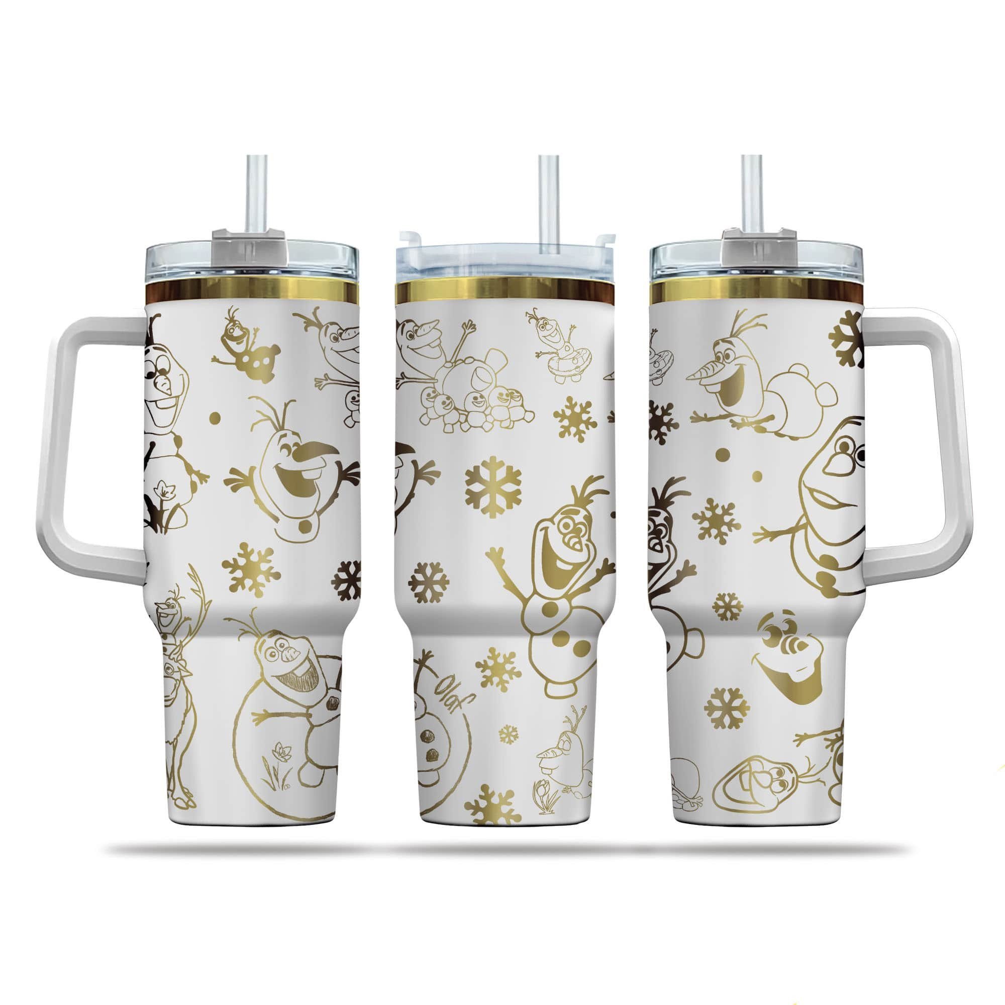 Olaf Cartoon Custom Stanley Quencher 40oz Stainless Steel Tumbler With Handle