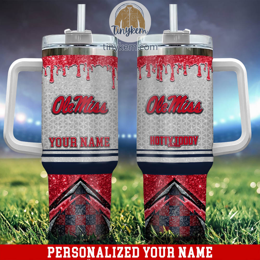 Ole Miss Rebels Glitter NCAA Custom Stanley Quencher 40oz Stainless Steel Tumbler With Handle