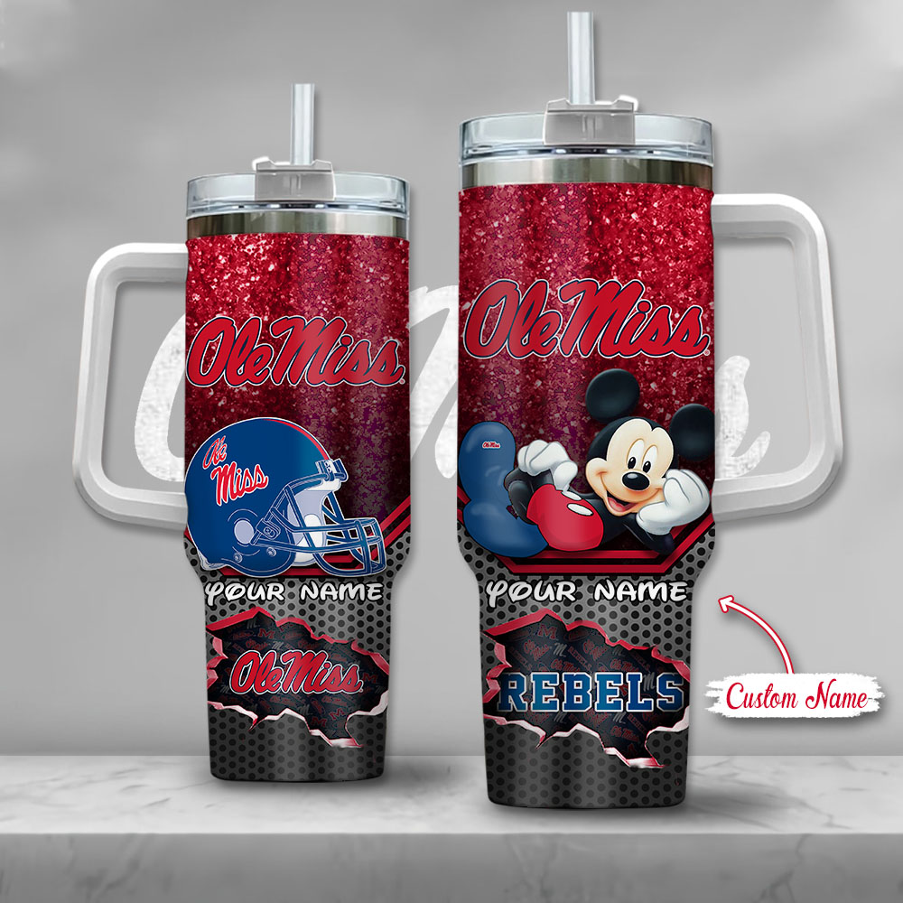 Ole Miss Rebels NCAA Mickey Mouse Custom Stanley Quencher 40oz Stainless Steel Tumbler With Handle