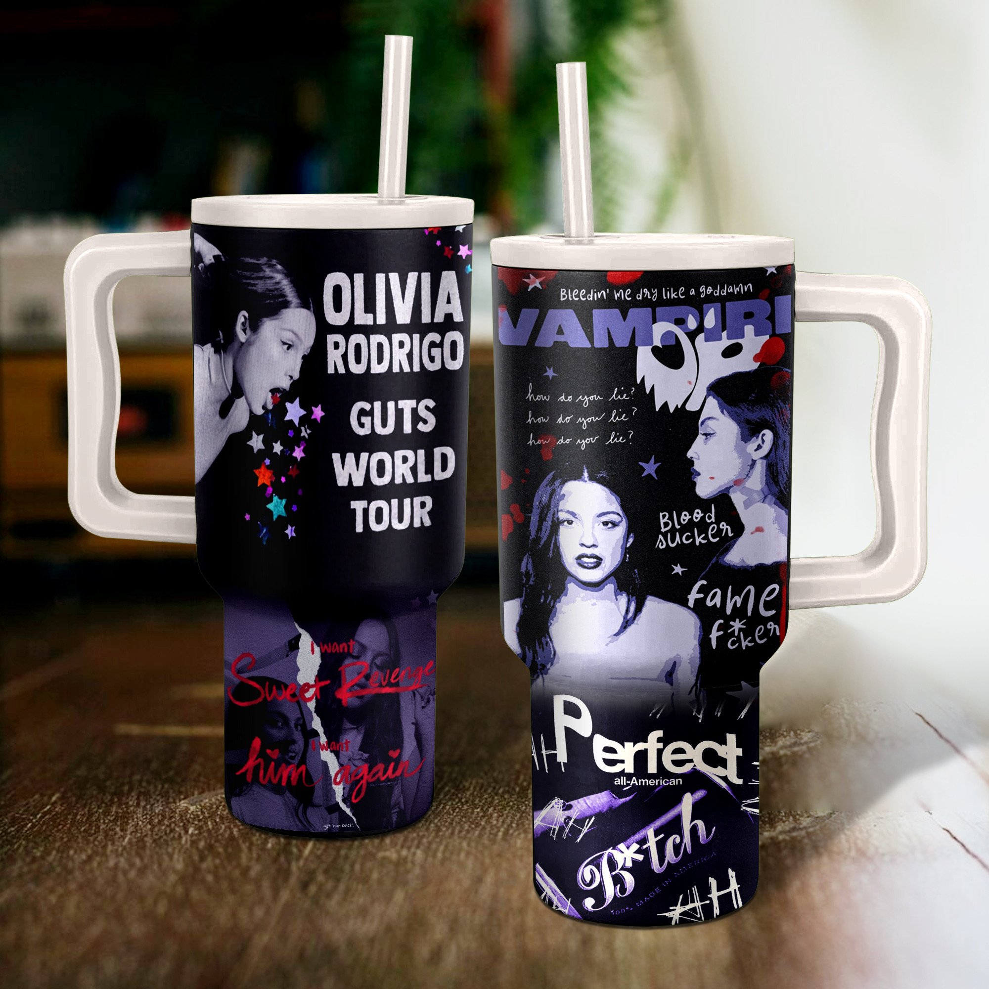 Olivia Rodrigo Guts World Tour Music Custom Stanley Quencher 40oz Stainless Steel Tumbler With Handle
