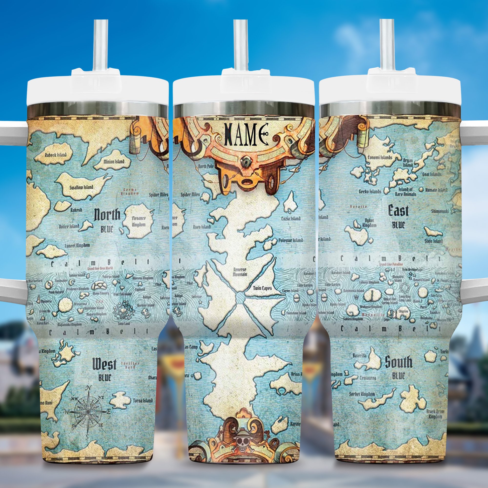 One Piece Anime Custom Stanley Quencher 40oz Stainless Steel Tumbler With Handle