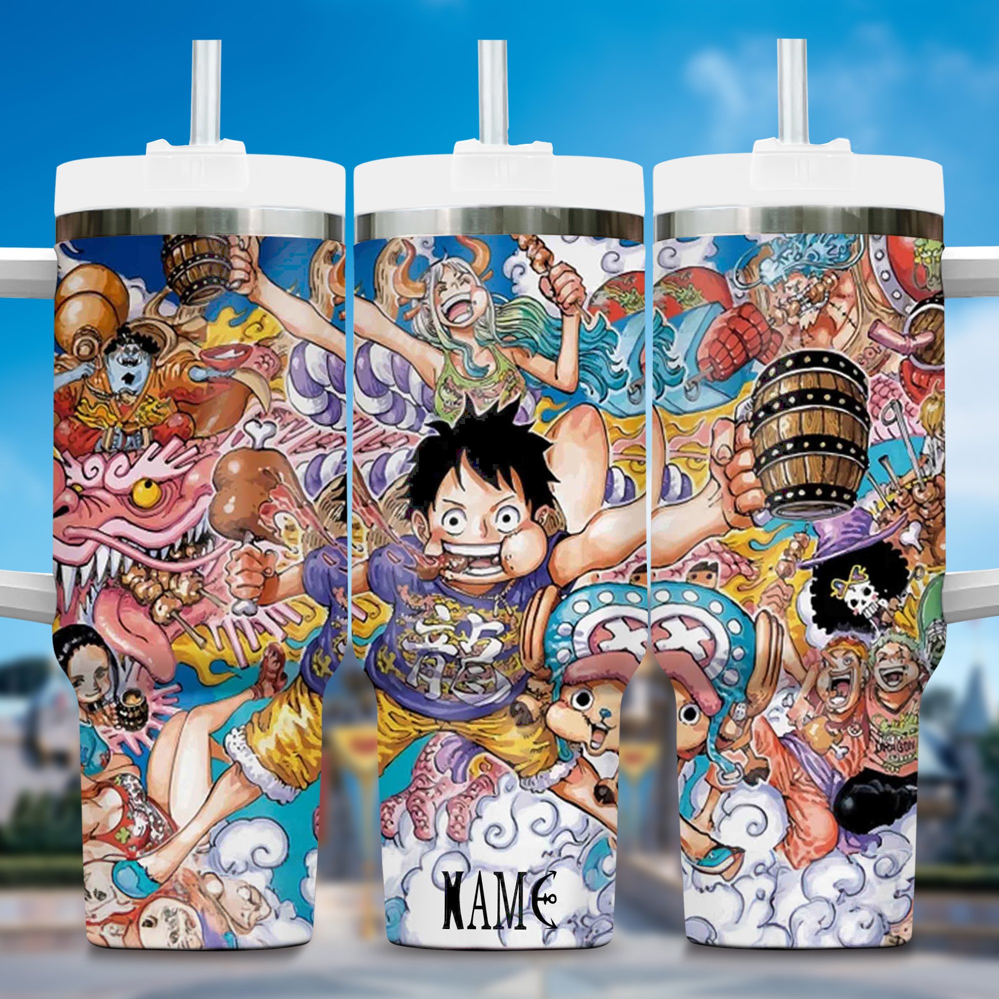 One Piece Anime Custom Stanley Quencher 40oz Stainless Steel Tumbler With Handle
