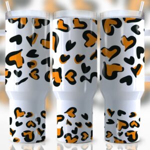 Orange Leopard Print Custom Stanley Quencher 40oz Stainless Steel Tumbler With Handle